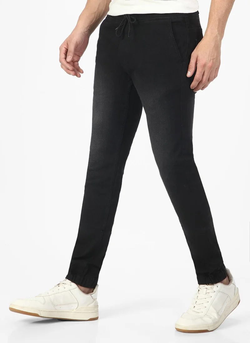 Urbano Fashion Urbano Fashion Men's Black Slim Fit Washed Jogger Jeans Stretchable
